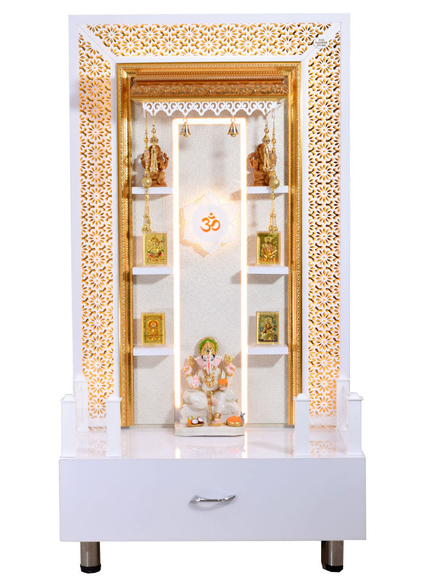 5' x 2.5' White Gloss Mandir with Floating Shelves – The Mandir Store